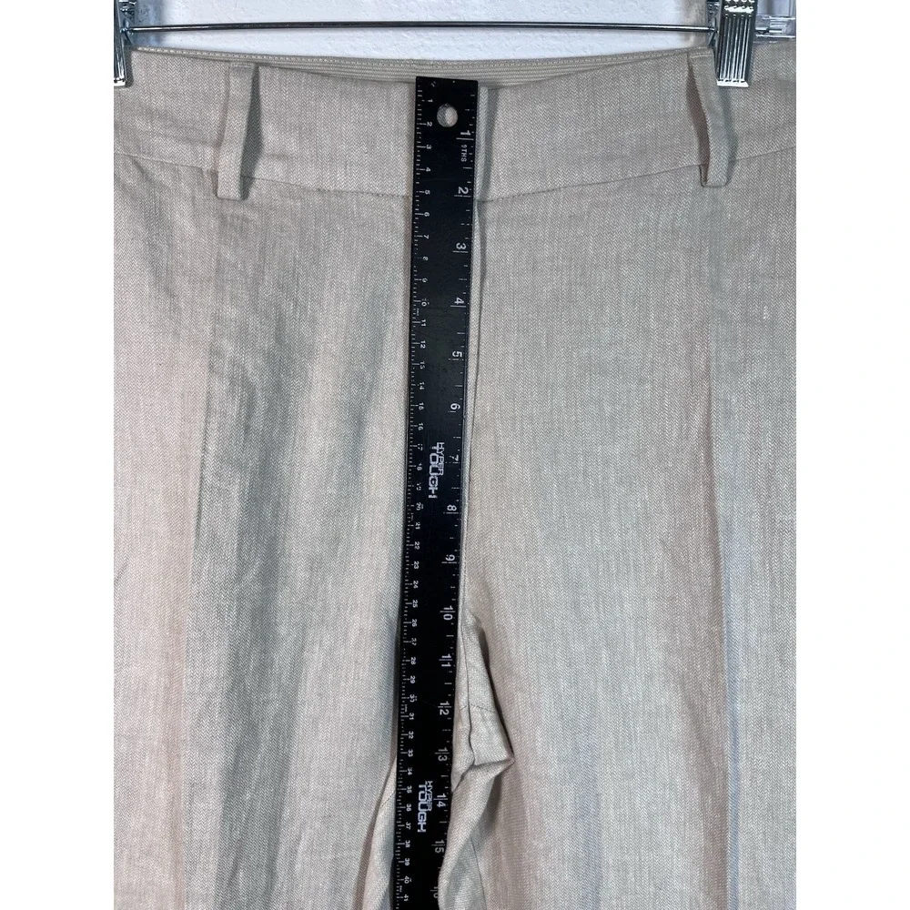 H&M Sz 6 Pants Women's Linen Blend Beige Pleated Tailored Tapered Leg Suit